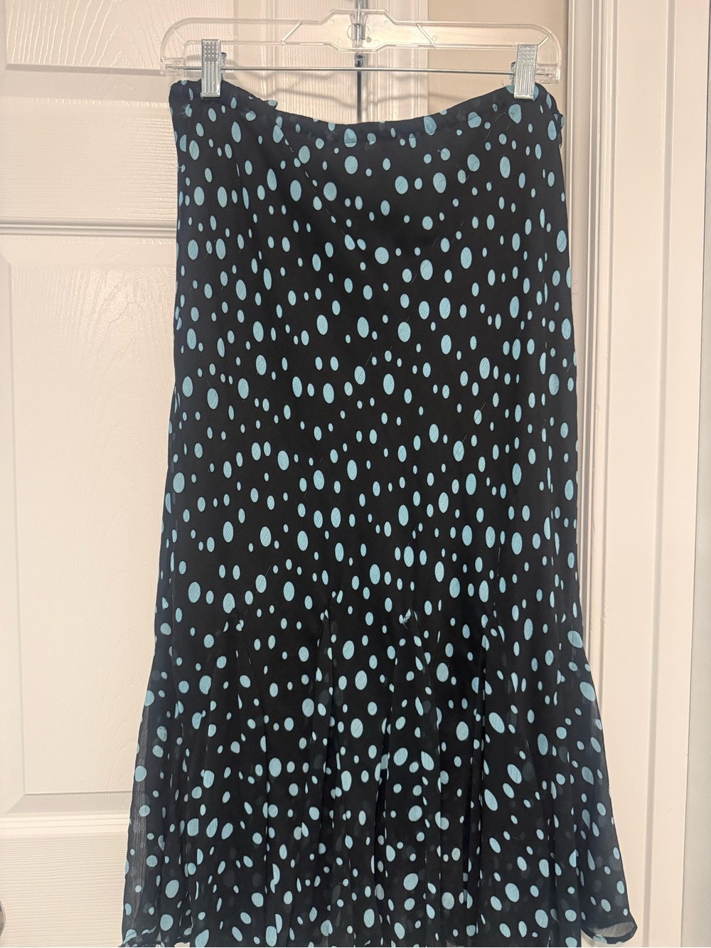 Black Polka Dot Midi Skirt with Light Blue Spots